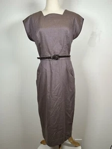Carolina Herrera Purple Wool Silk Sheath Knee Length Dress Velvet Belted Size 10 - Picture 1 of 13