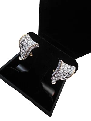 18k Yellow And White Gold Diamond Pave Omega Back Post Earrings 1.00 Carat F VS - Image 1 of 4