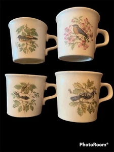 Juego de 4 tazas Taylor National vintage con diseño de pájaro e interiores multicolores - Imagen 1 de 1
