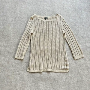 Talbots Women's Beige Metallic Gold Sweater Pullover S Knit Weave Long Sleeve - Picture 1 of 11