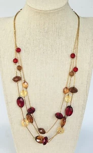 Avon Gold tone Red Amber color Acrylic Bead Multi strand Necklace 21 inches - Picture 1 of 5