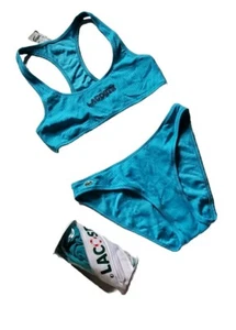 LACOSTE Bikini Swimsuit 2 Piece Size M Spellout Turquoise Blue New With Pouch - Picture 1 of 16