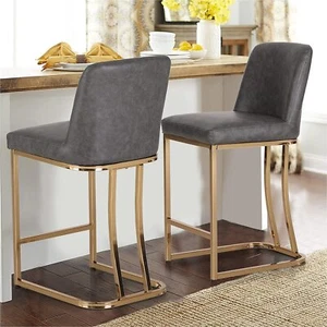 Counter Height Leather Bar Stools Adjustable Swivel Pub Dining Chairs Heavy Duty - Picture 1 of 20