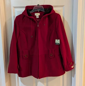 NEW St. John's Bay Cashmere Blend Women's Deep Red, Zip Jacket/Coat. 1X - Picture 1 of 10