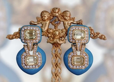 CINER 18K Antique Gold Plated, Enamel, Crystal Earrings - Image 1 of 2
