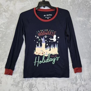 NWOT Harry Potter I'd Rather Stay At Hogwarts Pj Pajama Shirt Childs Small Blue  - Picture 1 of 7