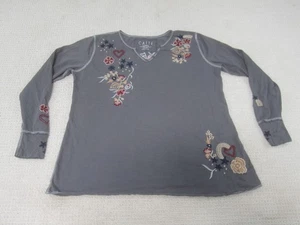 Caite Shirt Womens Small Gray Embroidered Floral Long Sleeve Boho Artsy Top - Picture 1 of 10