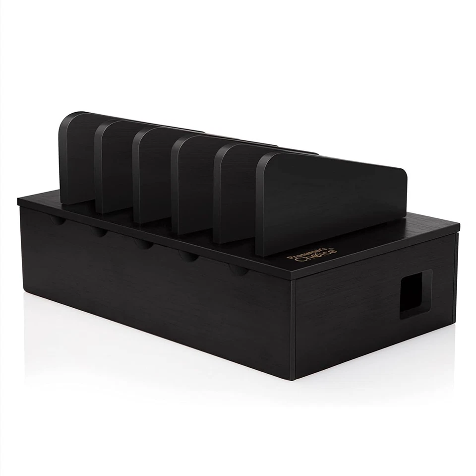 Prosumer's Choice Bamboo Tablet Charging Station With Adapter Storage - Black