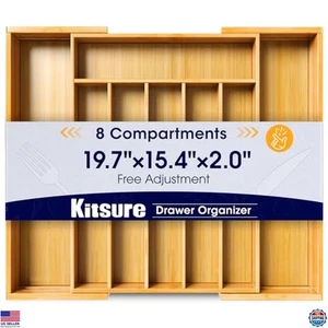 Kitsure Extra Großer Bambus Silberbesteck Organizer - Erweiterbar 6-8 Fächer Schublade - Bild 1 von 7