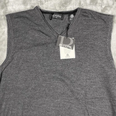 NEW Brandini Woolmark Men’s Vest Shirt L Wool Gray Sweater Large Italy Men Grey - Image 1 of 4