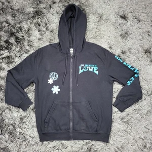 The Beatles Hoodie Mens Medium Black Zip Up All You Need Is Love Graphic Peace - Picture 1 of 18