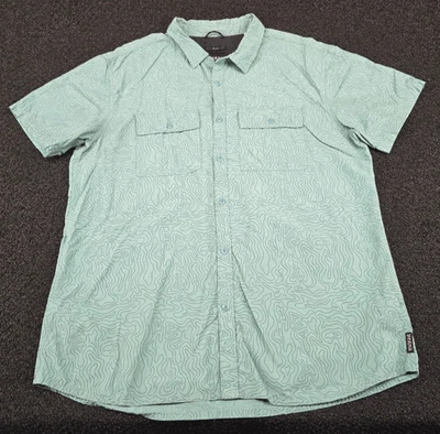 Camisa prAna XL verde azulado calce ajustado con botones calce ajustado geométrico AOP yoga Foto 1 de 4