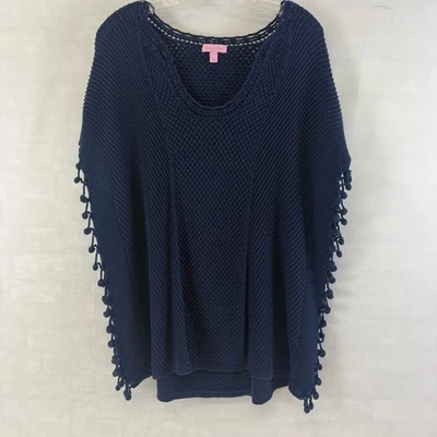 Suéter Lilly Pulitzer Azul Marino Tejido Algodón Borla Borla Sin Mangas Talla Única L Foto 1 de 4