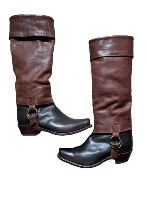 Juicy Couture Y2K Vintage DRAKE Western Cuero Botas de Montar Hebilla Alto Marrón Foto 1 de 4