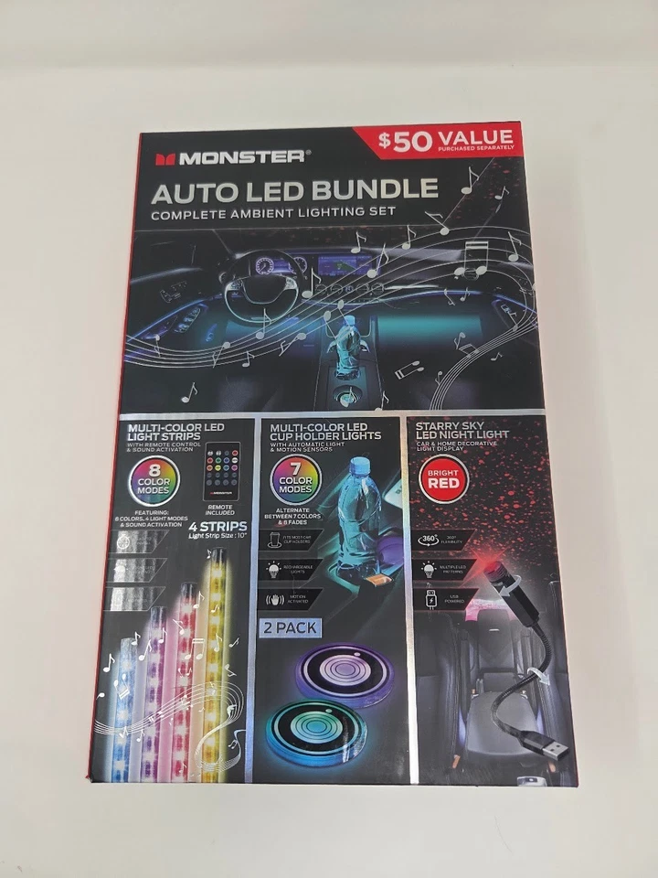 Monster Auto LED Paquete Completo Conjunto de Iluminación Ambiental con Efectos Multicolor Foto 1 de 4