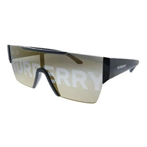 Burberry BE 4291 3001/G Black Plastic Rectangle Sunglasses Gold Mirror Lens - Picture 1 of 8