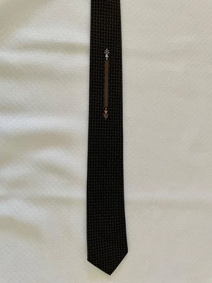 Corbata vintage de poli-nylon a rayas con patrón de tejido de canasta marrón dorado real Foto 1 de 4