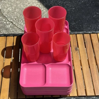 Vintage Tupperware Divided Dining Trays and Cups, Set Of 15 Pieces - Image 1 of 4