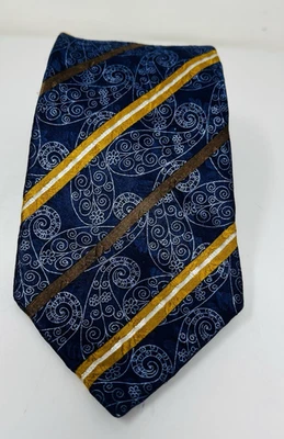 Corbata Ermenegildo Zegna para Hombres Azul Dorado Paisley Seda Lujo Diseñador Italiano DEFECTOS Foto 1 de 4