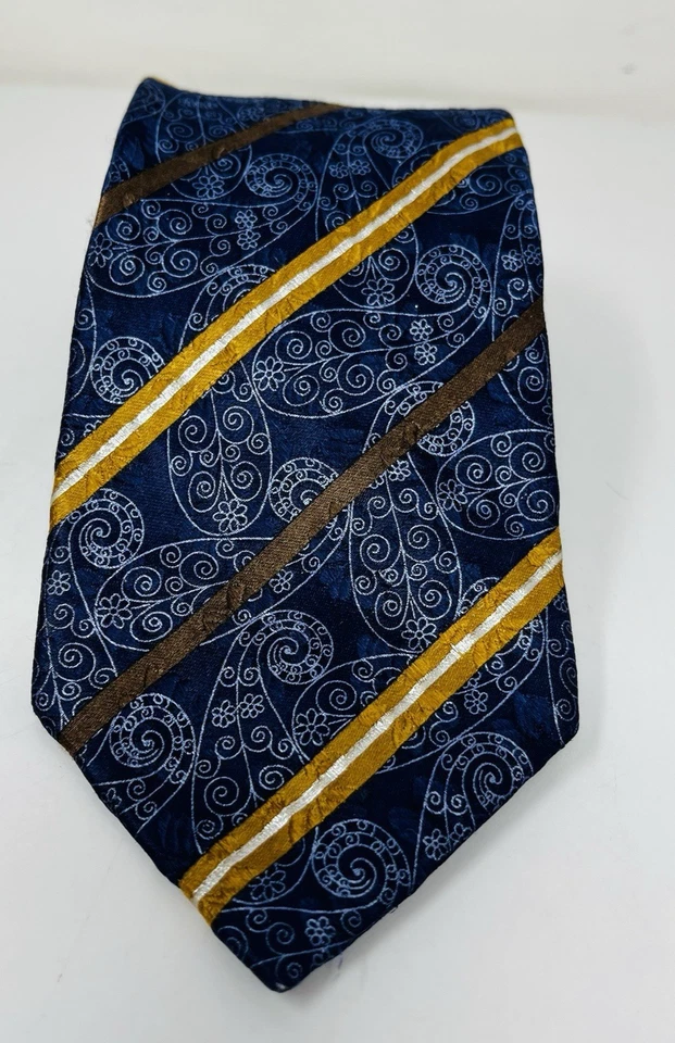 Corbata Ermenegildo Zegna para Hombres Azul Dorado Paisley Seda Lujo Diseñador Italiano DEFECTOS Foto 1 de 4