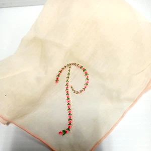 Vtg 50's Hankies, 1 Monogrammed "P", 1 Pink & White Lace Floral (FC 71A/4 D774) - Picture 1 of 6