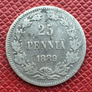 Finland 1889-L SILVER 25 Pennia. Alexander III. KM# 6.2 - Picture 1 of 2