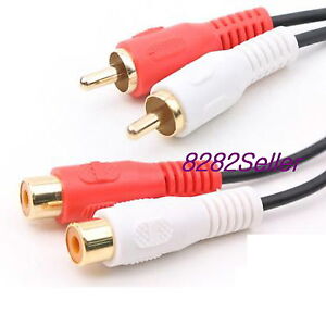 5m 15ft Twin Phono Extension Cable gold Dual RCA Male to Female Sockets Extend