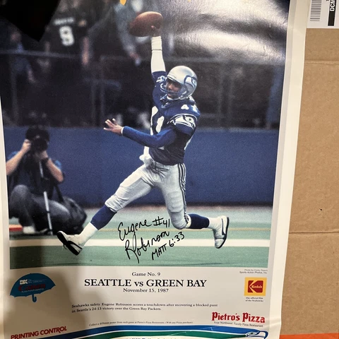 VTG Seahawks Pietros Pizza 11x14 Poster Eugene Robinson w/repro sig 11/15/87 Cover