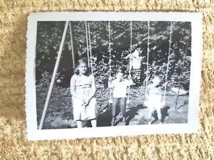 CHILDREN ON SWINGS,MANCHESTER,NH,AUG,1957.VTG 4.5" x 3.3" SNAPSHOT*K2 - Picture 1 of 3