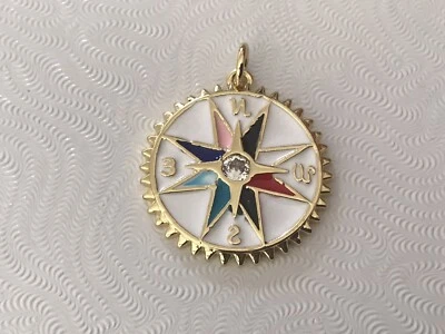 Enamel Compass Charm Pendant White Multi Gold CZ - Image 1 of 3