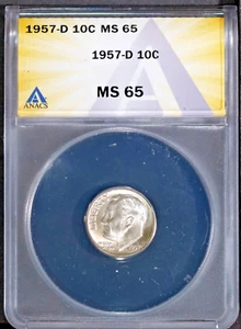 1957-D 10c Roosevelt Dime ANACS MS 65 # 7696004 + Bonus - Picture 1 of 2