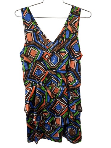 VETEMENTS Mini Abito Senza Maniche Stampa Geometrica Glam Taglia S Scollo V Multicolore Eclettico