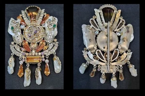 Selten Vintage Multi Steine Perlmutt bunt NIEDRIG Silber asymmetrisch Anhänger - Bild 1 von 13