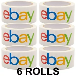 Cinta 6 Rollos Envío Embalaje Sellado Blanco Opaco Marca eBay Logo Multicolor - Imagen 1 de 3