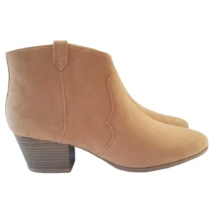NWT Women's Tan Block Heel Faux Suede Western Accent Boho Classic Ankle Boots 11 - Picture 1 of 7