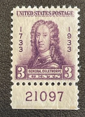 US Scott 726 Mint; NH; OG; VF Ctr;  1933  3c General Oglethorpe - Image 1 of 2
