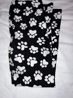 Lularoe TC Tall Curvy Leggings Black White Dog 🐶 Paw Prints Animal Unicorn 🦄 - Image 1 of 4