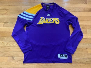 Authentic ADIDAS Los Angeles LAKERS Jersey Long Sleeve Warm Up Shirt Sz L Y2K - Picture 1 of 4