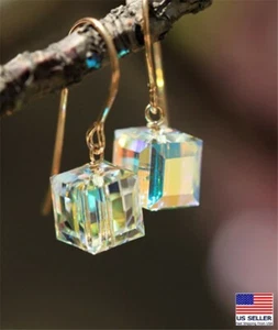 Fashion Delicate Women Earrings Sugar Square Cube Cut Crystal Tassel Style 0559 - Picture 1 of 7