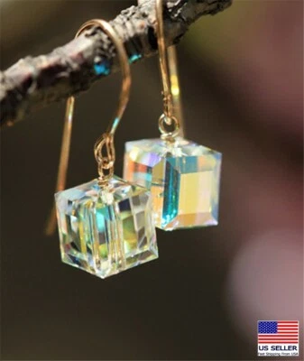 Fashion Delicate Women Earrings Sugar Square Cube Cut Crystal Tassel Style 0559 - Image 1 of 4