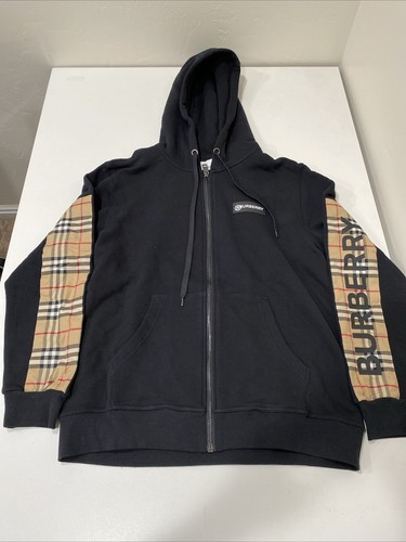 Burberry London England giacca nera con cappuccio e zip grande