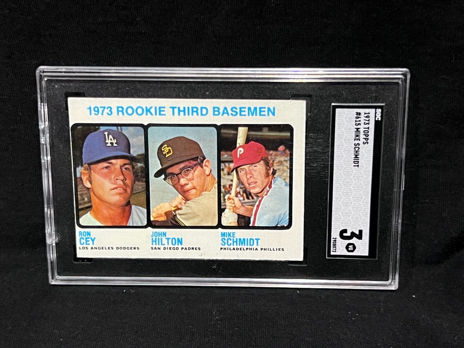 MIKE SCHMIDT RON CEY JOHN HILTON 1973 TOPPS ROOKIE CARD #615 GRADED VG SGC 3