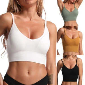 Womens Padded Bralette Crop Tank Crop Top Yoga Sports Fitness Camisole Vest  - Picture 1 of 19