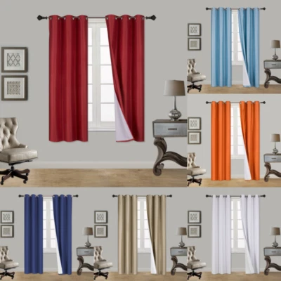 100% Blackout 2 Panels Lined Backing Heavy Thick Grommet Window Curtain ADAM - Image 1 of 3