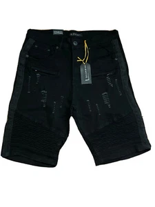 M Society Distressed RIPS Jet Black Paint urban street Jeans MEN Shorts New 32 - Picture 1 of 2