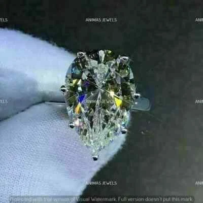5CT Pear Cut Lab Created Diamond Wedding Engagement Ring 14K White Gold Plated - Image 1 of 3