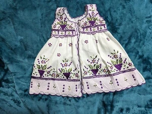 Pleated Button-up white and purple embroidered cotton Sleeveless girls dress - Picture 1 of 3