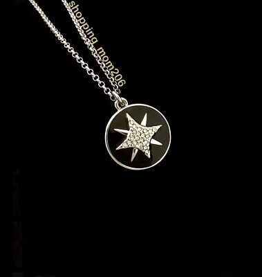 Lia Sophia "Star Gazer” Silver Tone w/Black Enamel & Cut Crystals Necklace - Image 1 of 3