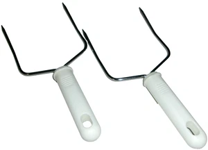Turkey Lifters ~ Set of 2~ 9.5" L ~ Stainless Steel Forks w/ White Handles - Picture 1 of 1