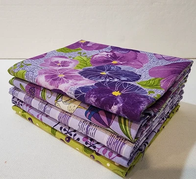 Pansys Posie, Lavender Bundle,  5 Different 1/2 yd. Prints, Total 2.5 Yds. - Image 1 of 4